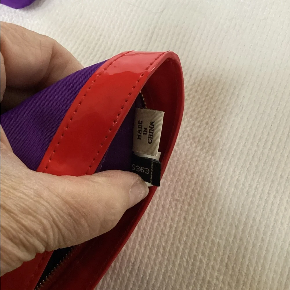 kate spade PurpleNylon and Red Patent Leather Zipper 2 pc Pouch set.  NWT - Picture 10 of 13